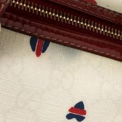 Pre Owned Gucci Red/White Coated Canvas and Patent Leather Medium Heart Joy Boston Bag