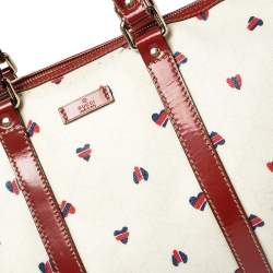 Pre Owned Gucci Red/White Coated Canvas and Patent Leather Medium Heart Joy Boston Bag