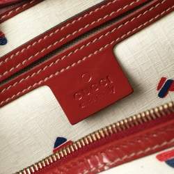 Pre Owned Gucci Red/White Coated Canvas and Patent Leather Medium Heart Joy Boston Bag