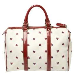 Pre Owned Gucci Red/White Coated Canvas and Patent Leather Medium Heart Joy Boston Bag