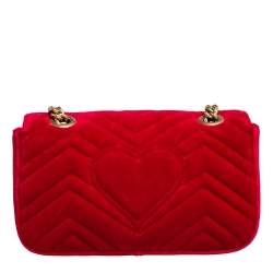 Pre Owned حقيبة كتف غوتشي مارمونت جي جي صغيرة قطيفة ماتيلاس أحمر