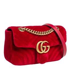 Pre Owned حقيبة كتف غوتشي مارمونت جي جي صغيرة قطيفة ماتيلاس أحمر