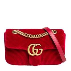 Gucci Red Matelassé Velvet Small GG Marmont Camera Crossbody Bag Gucci