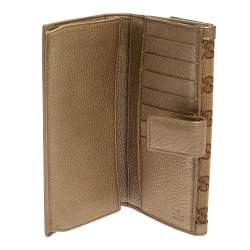 Pre Owned محفظة كونتيننتال غوتشي ببلا شراشيب بامبو جلد وكانفاس جي جي ذهبي/ بيج
