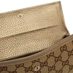 Pre Owned محفظة كونتيننتال غوتشي ببلا شراشيب بامبو جلد وكانفاس جي جي ذهبي/ بيج