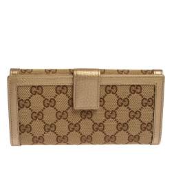 Pre Owned محفظة كونتيننتال غوتشي ببلا شراشيب بامبو جلد وكانفاس جي جي ذهبي/ بيج