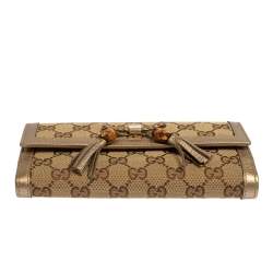 Pre Owned محفظة كونتيننتال غوتشي ببلا شراشيب بامبو جلد وكانفاس جي جي ذهبي/ بيج