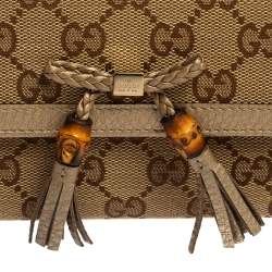 Pre Owned محفظة كونتيننتال غوتشي ببلا شراشيب بامبو جلد وكانفاس جي جي ذهبي/ بيج