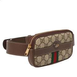 Pre Owned Gucci Beige/Ebony GG Supreme Coated Canvas and Leather Ophidia Belt Bag