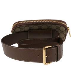 Pre Owned Gucci Beige/Ebony GG Supreme Coated Canvas and Leather Ophidia Belt Bag
