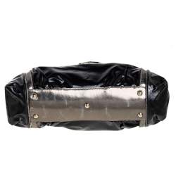 Pre Owned Gucci Black Coated Nylon and Patent Leather Dialux Pop Bamboo Top Handle Bag