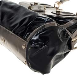 Pre Owned Gucci Black Coated Nylon and Patent Leather Dialux Pop Bamboo Top Handle Bag
