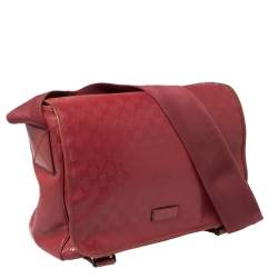 Pre Owned Gucci Dark Pink GG Imprime Coated Canvas Messenger Diaper Bag