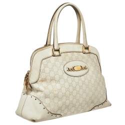 Pre Owned Gucci Off White Guccissima Leather Large Punch Satchel