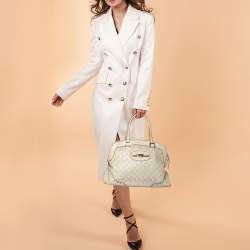 Pre Owned Gucci Off White Guccissima Leather Large Punch Satchel