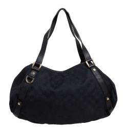 Pre Owned Gucci Black GG Canvas and Leather Abbey Hobo