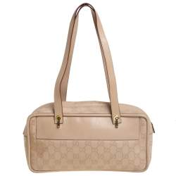 Pre Owned Gucci Beige GG Canvas and Leather Satchel