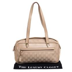 Pre Owned Gucci Beige GG Canvas and Leather Satchel