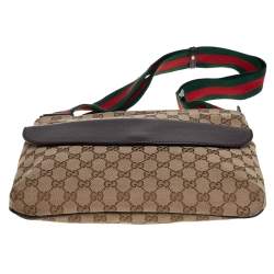 Pre Owned Gucci Beige/Ebony GG Canvas Web Messenger Bag
