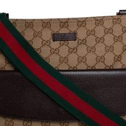 Pre Owned Gucci Beige/Ebony GG Canvas Web Messenger Bag