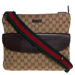 Pre Owned Gucci Beige/Ebony GG Canvas Web Messenger Bag