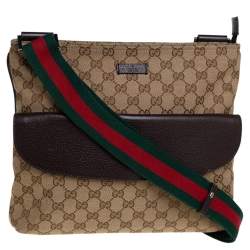 Pre Owned Gucci Beige/Ebony GG Canvas Web Messenger Bag