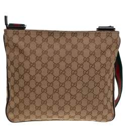 Pre Owned Gucci Beige/Ebony GG Canvas Web Messenger Bag