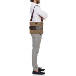 Pre Owned Gucci Beige/Ebony GG Canvas Web Messenger Bag
