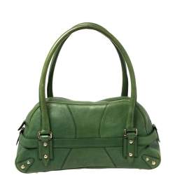 Pre Owned Gucci Green Leather Large Horsebit Chain Satchel