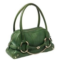 Pre Owned Gucci Green Leather Large Horsebit Chain Satchel