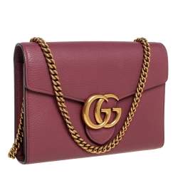 Gucci Old Rose Leather GG Marmont Wallet on Chain
