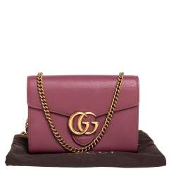 Gucci Old Rose Leather GG Marmont Wallet on Chain