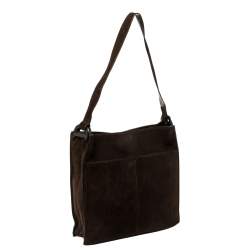 Pre Owned Gucci Mocha Brown Suede Vintage Double Pocket Shoulder Bag