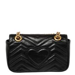 Pre Owned حقيبة كتف غوتشي مارمونت جلد ماتيلاس أسود مزينة جي جي صغيرة