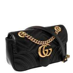 Pre Owned حقيبة كتف غوتشي مارمونت جلد ماتيلاس أسود مزينة جي جي صغيرة