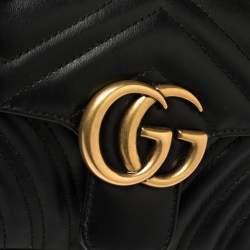 Pre Owned حقيبة كتف غوتشي مارمونت جلد ماتيلاس أسود مزينة جي جي صغيرة