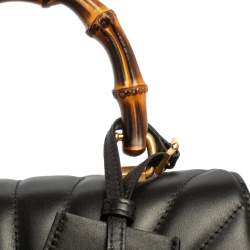 Pre Owned Gucci Black Leather Queen Margaret Bamboo Handle Backpack