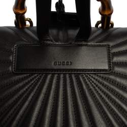 Pre Owned Gucci Black Leather Queen Margaret Bamboo Handle Backpack