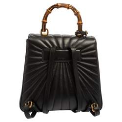 Pre Owned Gucci Black Leather Queen Margaret Bamboo Handle Backpack