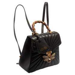 Pre Owned Gucci Black Leather Queen Margaret Bamboo Handle Backpack