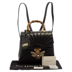 Pre Owned Gucci Black Leather Queen Margaret Bamboo Handle Backpack