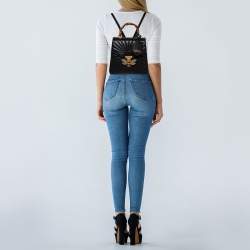Pre Owned Gucci Black Leather Queen Margaret Bamboo Handle Backpack