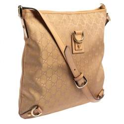 Pre Owned Gucci Beige/Metallic Pink GG Canvas and Leather Abbey Messenger bag