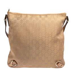 Pre Owned Gucci Beige/Metallic Pink GG Canvas and Leather Abbey Messenger bag