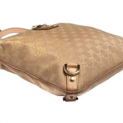 Pre Owned Gucci Beige/Metallic Pink GG Canvas and Leather Abbey Messenger bag