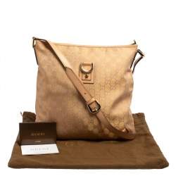 Pre Owned Gucci Beige/Metallic Pink GG Canvas and Leather Abbey Messenger bag
