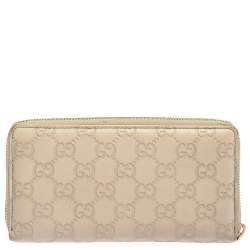 Gucci Beige Guccissima Leather Zip Around Wallet  