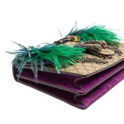 Pre Owned حقيبة كتف غوتشي ديونيسوس متوسطة سويدي و كانفاس جي جي سوبريم بنفسجي و بيج