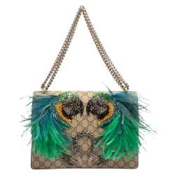 Pre Owned حقيبة كتف غوتشي ديونيسوس متوسطة سويدي و كانفاس جي جي سوبريم بنفسجي و بيج