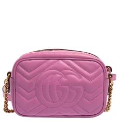 مملوكة مسبقًا Gucci Pink Matelassé Leather Mini GG Marmont Crossbody Bag